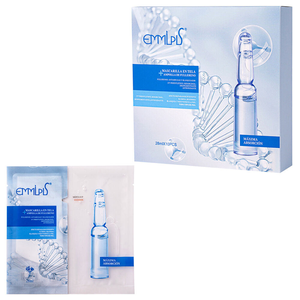 Mascarilla Con Serum Facial Fullereno Blanqueador Puro Kit 10 Und image number 1.0