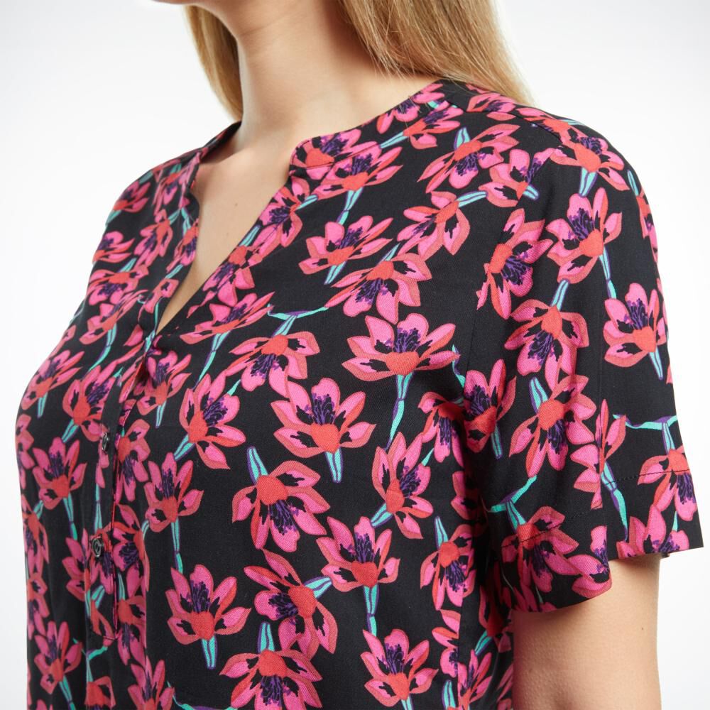 Blusa Full Print Flores Manga Corta Cuello Mao Mujer Geeps image number 4.0