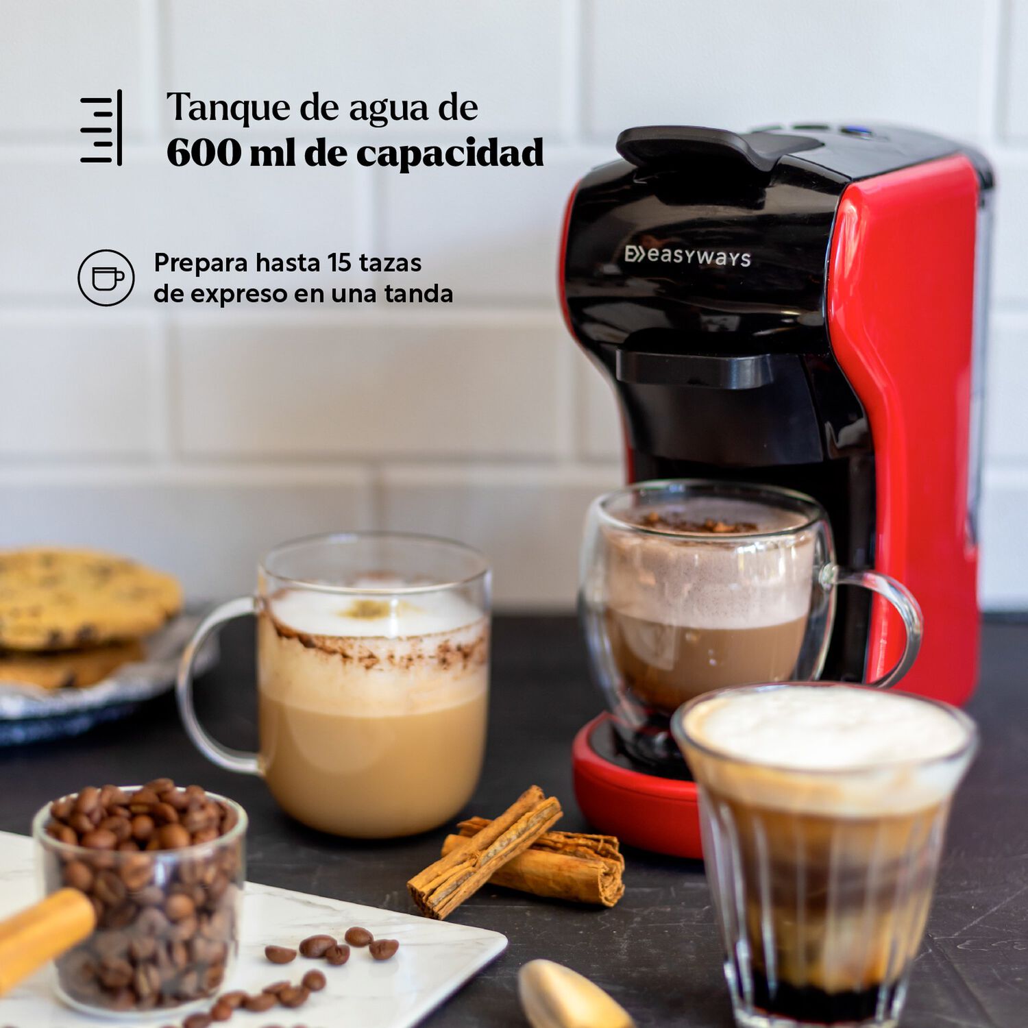 Cafetera C&aacute;psulas Espresso Milano Coffee 3en1 Rojo Easyways image number 4.0