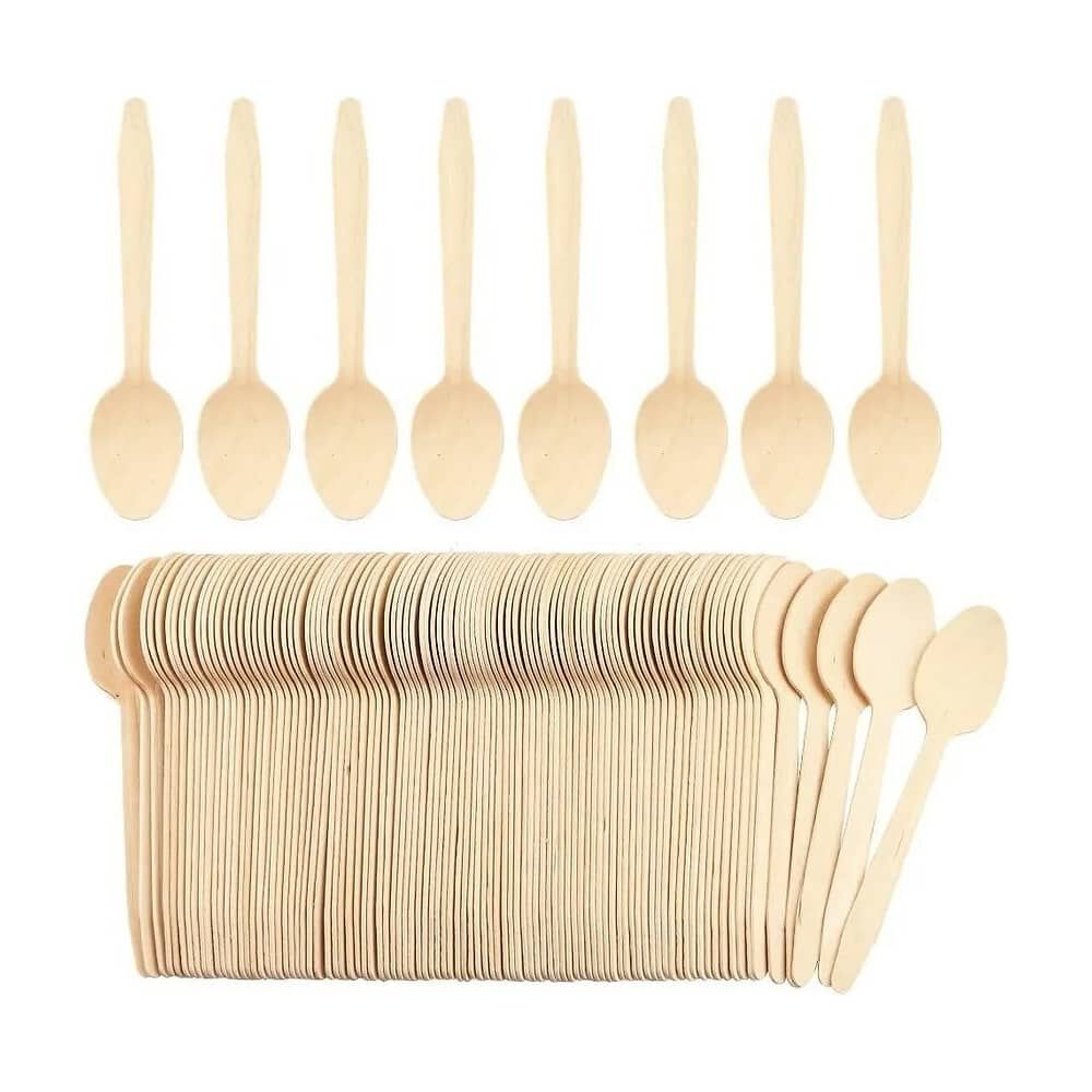 100 Cucharas Cubiertos De Madera Desechables Ecol&oacute;gico image number 3.0