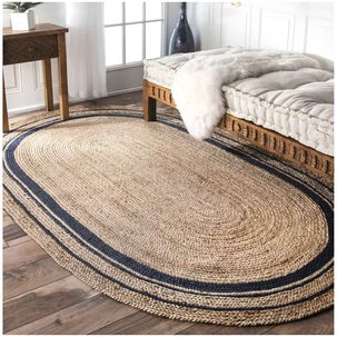 Alfombra Ovalada De Yute Natural Trenzado 140x200 Cm