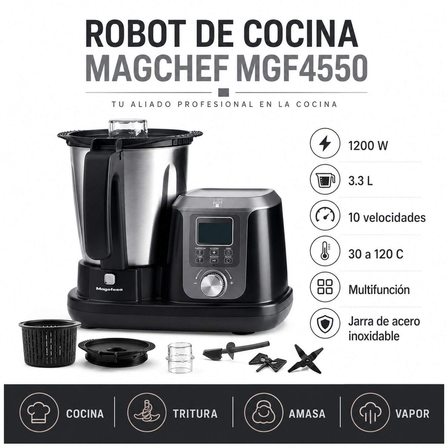 Robot De Cocina Profesional Magchef Magefesa Mgf4550 3.3l image number 6.0