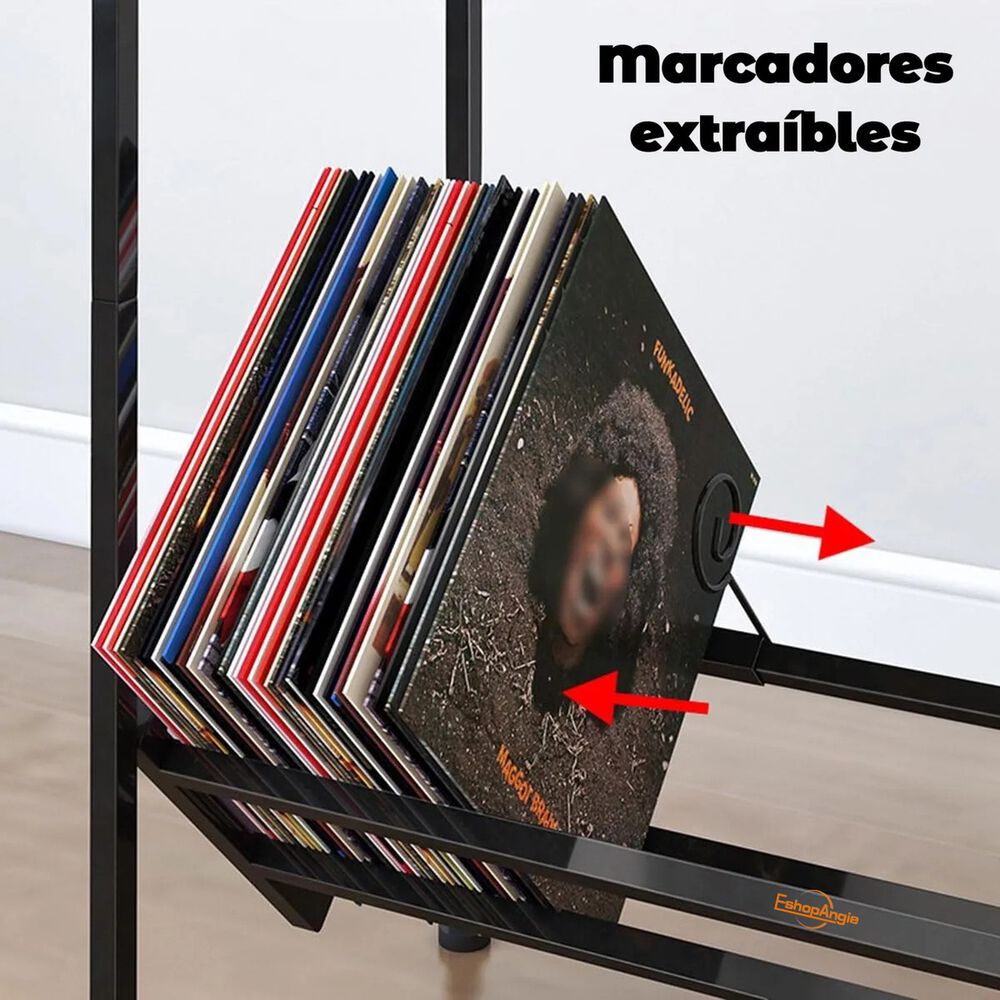 Mesa Soporte Tocadiscos Almacenamiento Vinilos Doble Capa image number 5.0