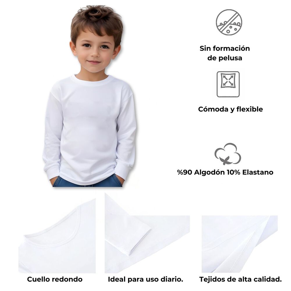 Camiseta Algodón Primera Capa Manga Larga Niño Negro Blanco image number 3.0