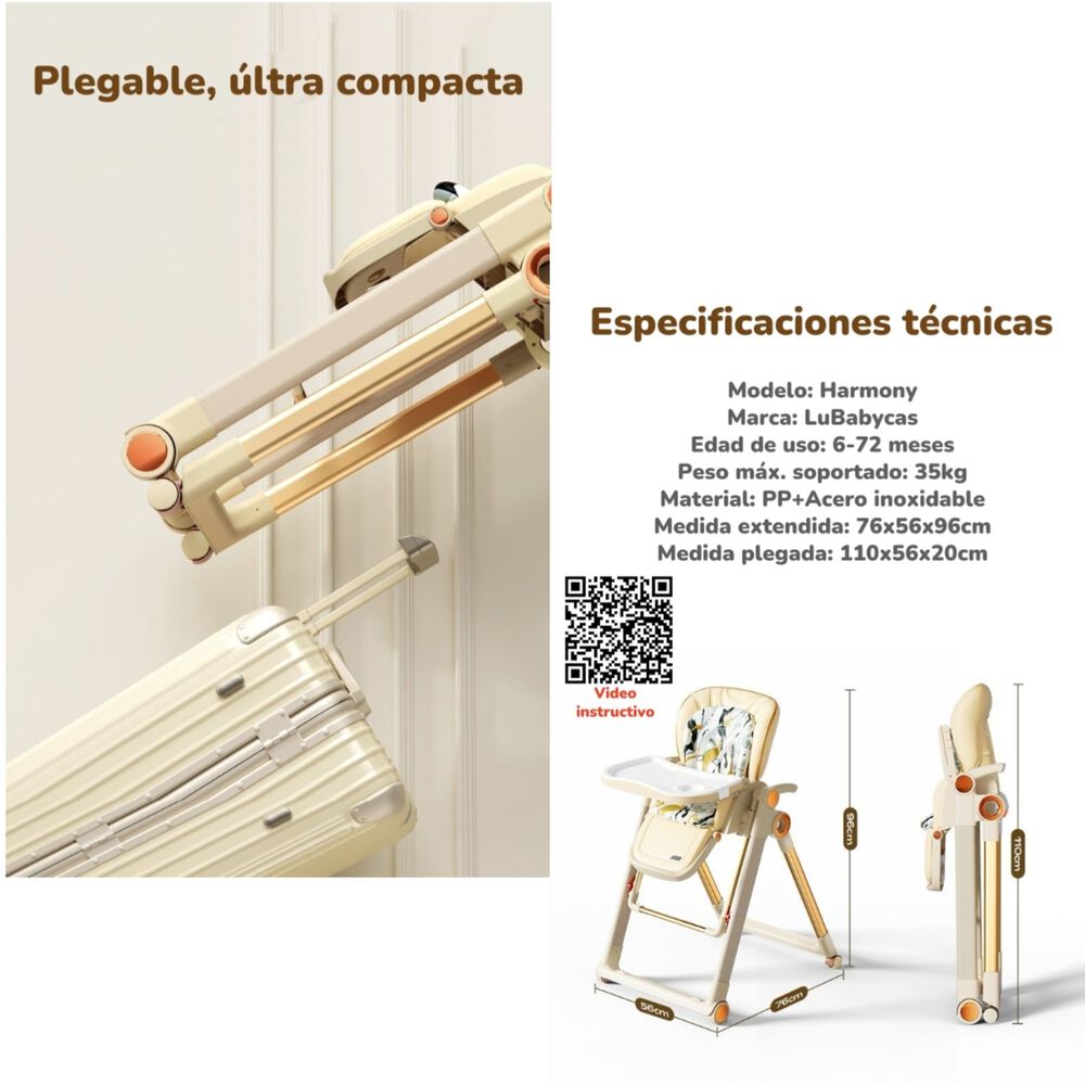 Silla De Comer Columpio 2 En 1 Con Protector Crema Lubabycas image number 4.0