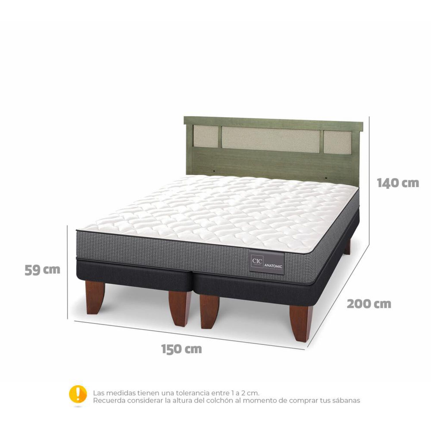 Cama Europea Cic Anatomic / 2 Plazas / Base Dividida + Respaldo image number 4.0