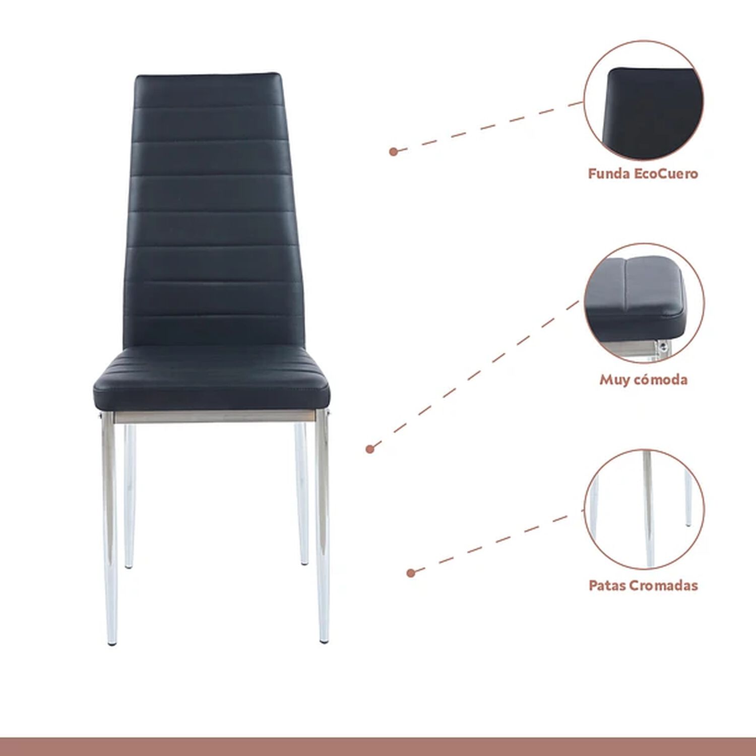 Comedor Mesa Eames 100cm Redonda Vidrio + 4 Sillas Dining Liana Acolchadas - Negras image number 3.0