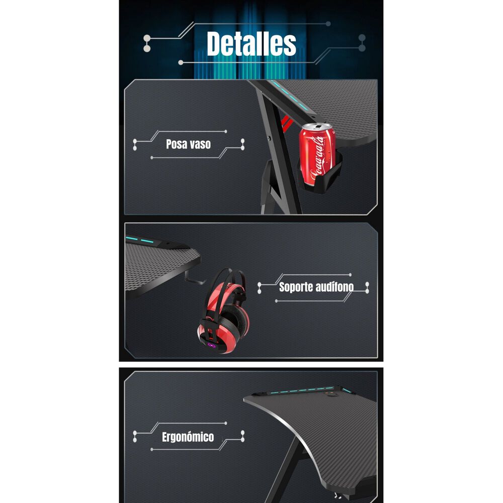 Escritorio Gamer Con Luces 140x60x73cm Negro By Lubabycas image number 11.0