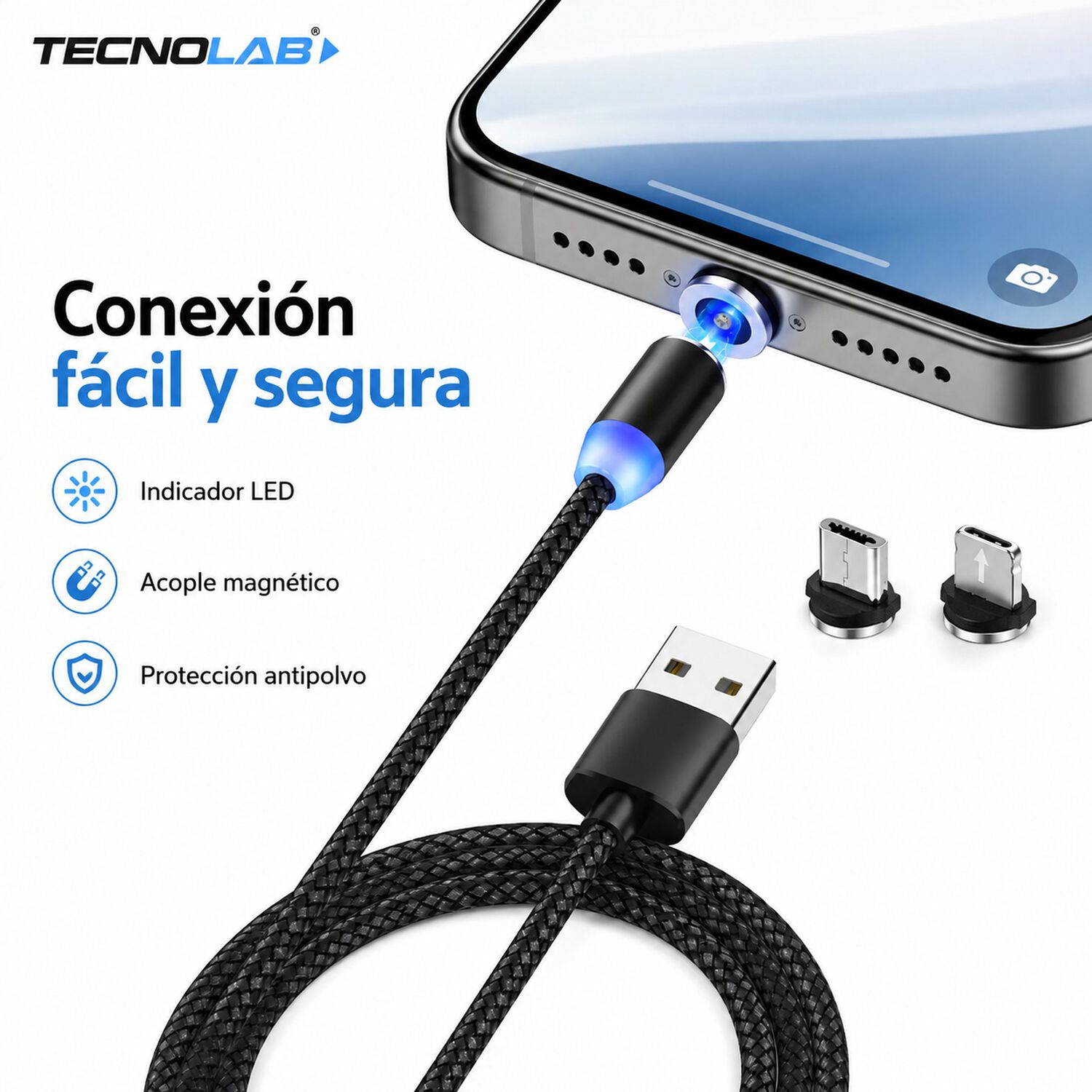 Cable De Carga Magnetico (3 En 1) Usb-c / Micro / Lightning image number 5.0