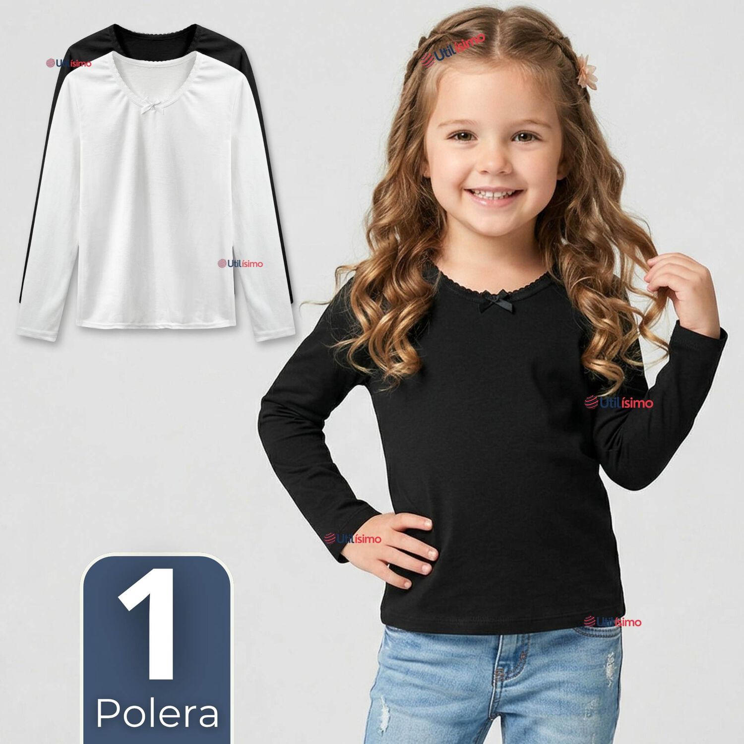 Camiseta Polera Algod&oacute;n Cuello Redondo Primera Capa Manga Larga Colores Surtidos Ni&ntilde;a image number 0.0