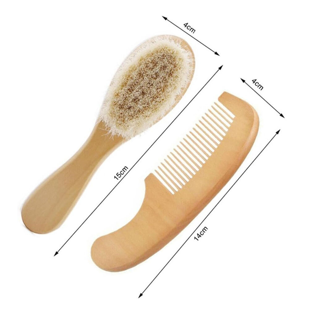 Kit Cepillo Peine Madera Cerdas Suaves Bebés Recien Nacidos image number 2.0