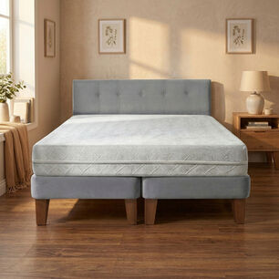 Cama Europea Zen Best 2 Plazas 190 Cm Colchon Espuma Con Funda Velvet Gris + Respaldo