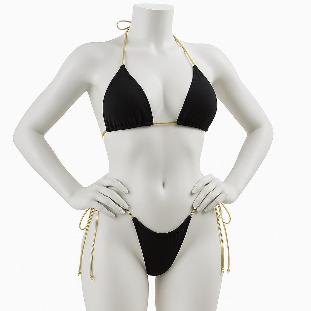 Traje Baño Corte Alto Tiras Doradas Triangulo Sexy image number 1.0