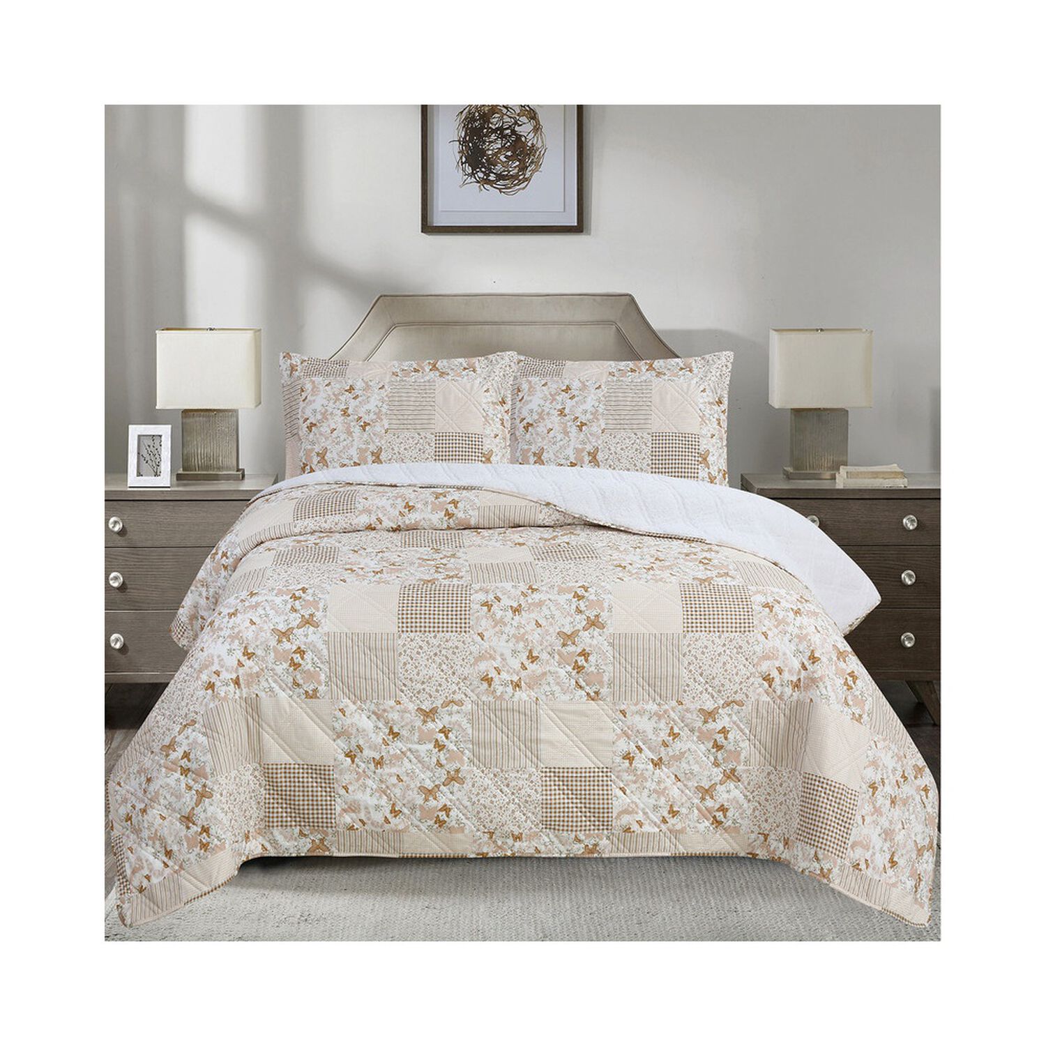 Quilt Andes Sherpa Estampado Patchwork Beige 1.5 P image number 0.0