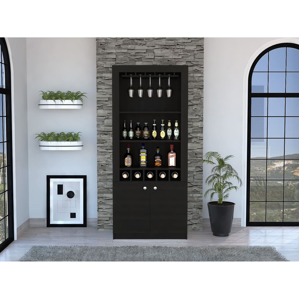 Bar Alto 5 Botelleros Y Portacopas Fm-003c - Cafe Oscuro Y Negro image number 4.0