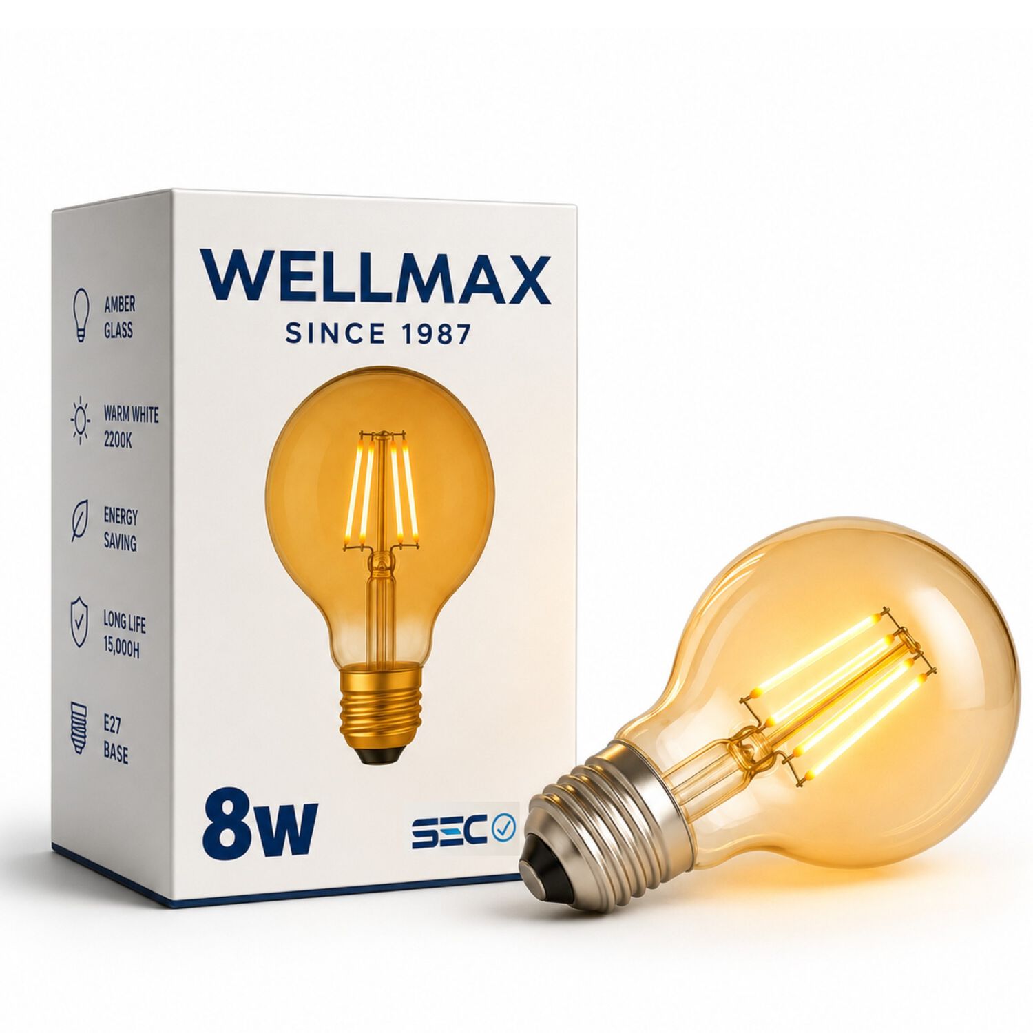 Ampolleta Led Filament Deco Globo Wellmax E27 Calida 8w G95 image number 0.0