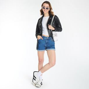 Short Basta Roll Up Tiro Alto Mom Mujer Freedom
