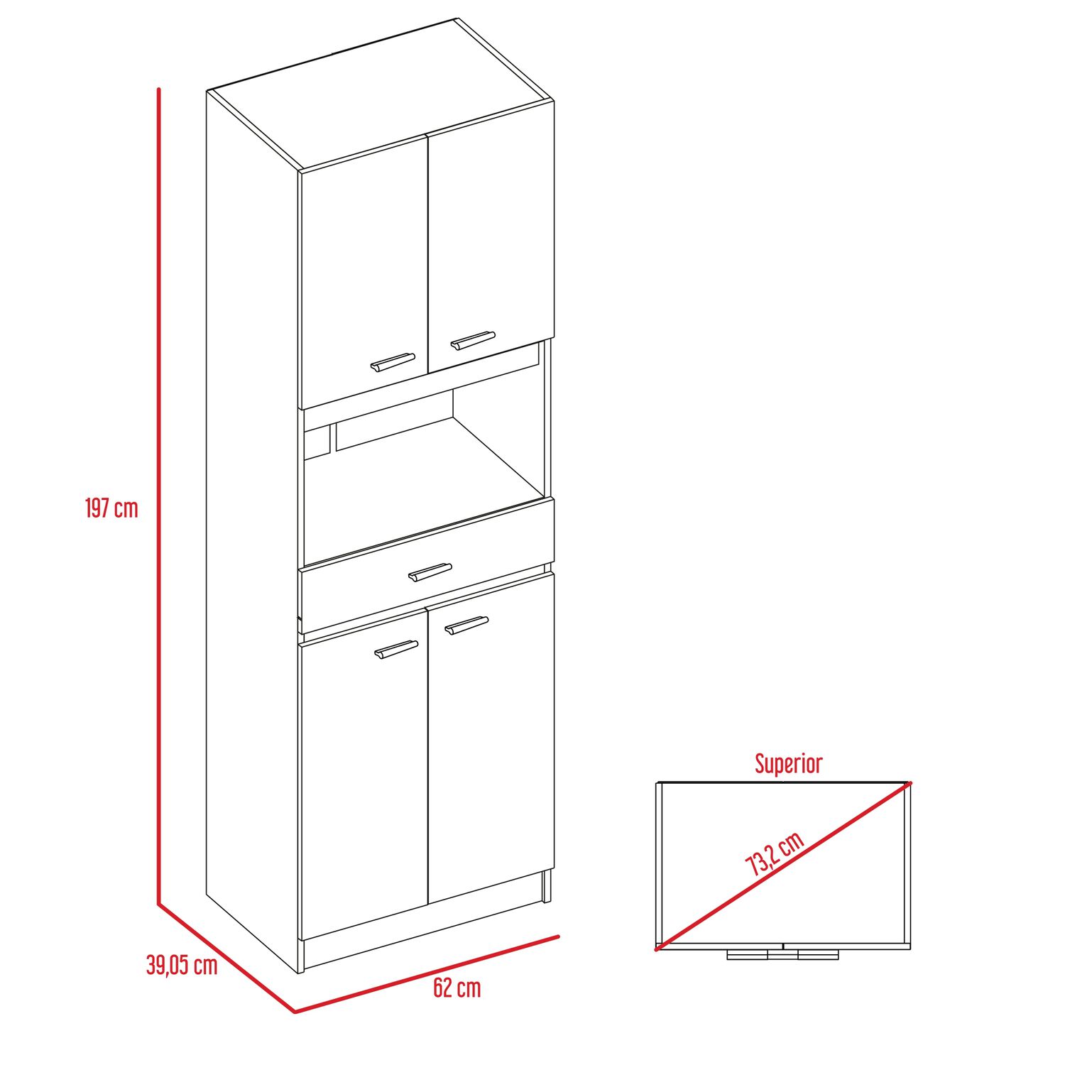 Mueble Microondas 4 Puertas 1 Cajon Fm-014b Negro Y Blanco image number 8.0