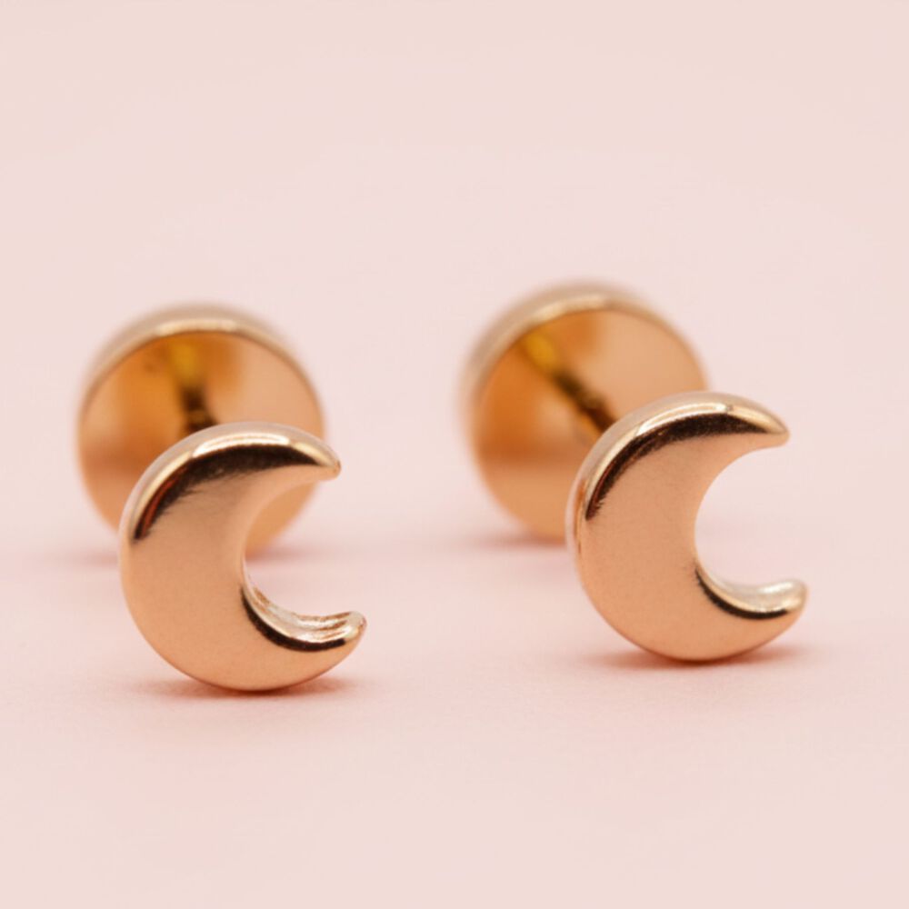 Aros Abridores Luna 5x3mm Oro 14k A Presi&oacute;n Beb&eacute; Ni&ntilde;a Hipoalerg&eacute;nicos image number 3.0