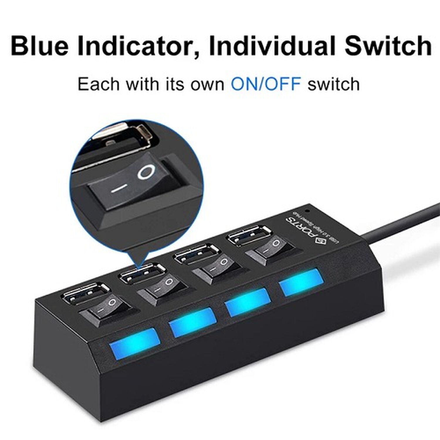 Multipuerto Hub 7 Usb Extension 7 Puertos Extensor Botones De Encendido Notebook O Pc Usb Switch Extensor Con Cable Y Power Adapter image number 9.0