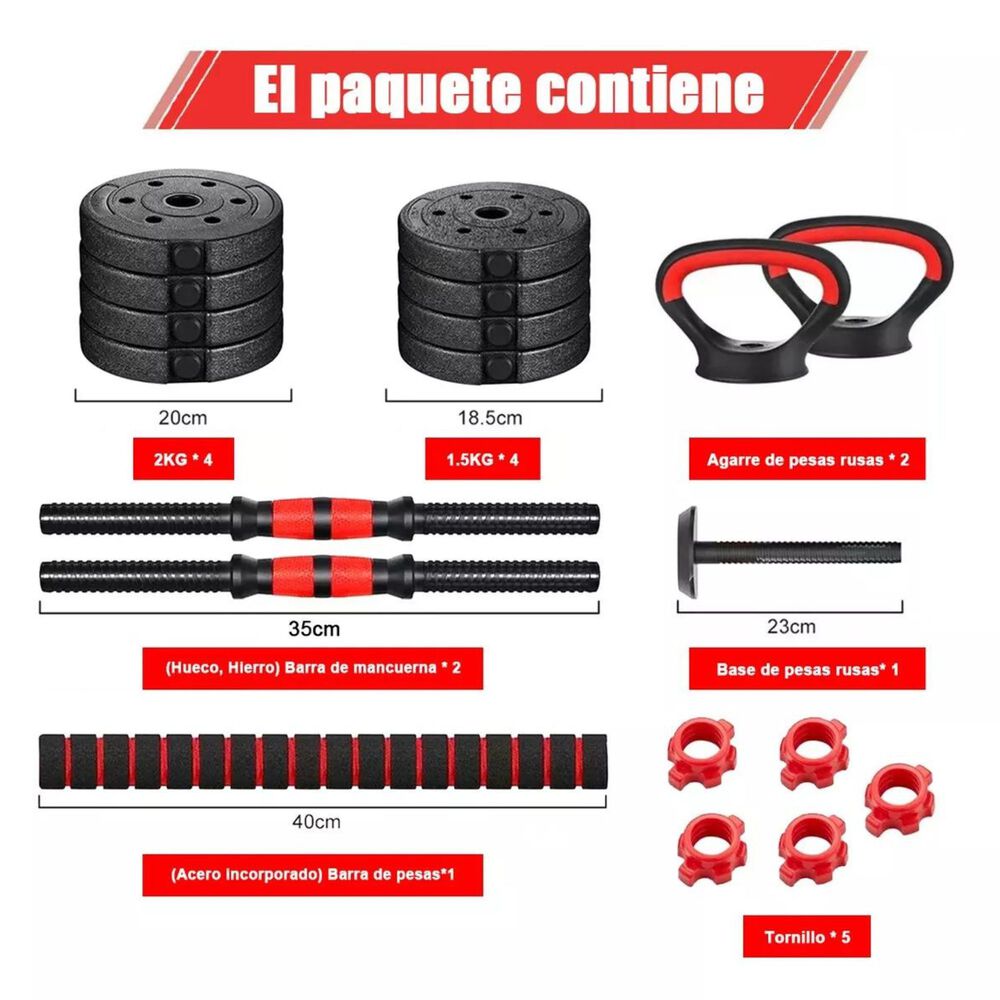 Set 15 Kg Mancuernas Ajustable Barra Y Kettlebell 3 En 1 image number 1.0