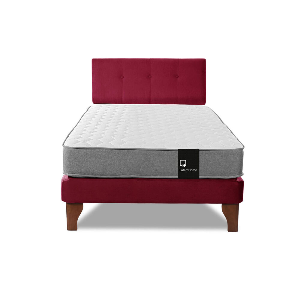 Cama Europea Zen Best 1.5 Plaza Tela Velvet Burdeo + Respaldo image number 2.0
