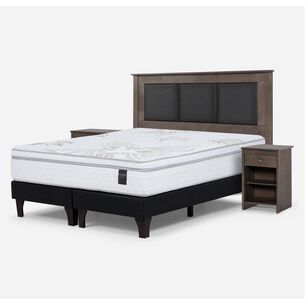 Cama Europea Rosen Art 4 / 2 Plazas / Base Dividida  + Set Maderas Rachel Gris