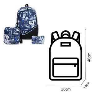 Pack Mochila Lonchera Estuche Grande 46cm Juvenil Y Escolar Dark Blue