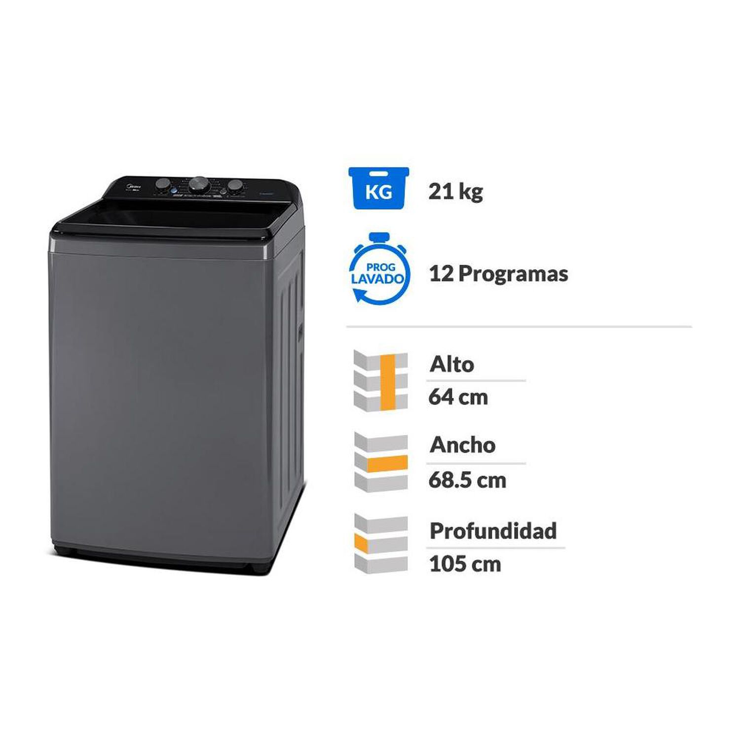 Lavadora Midea MA500W210/G / 21 Kg image number 1.0