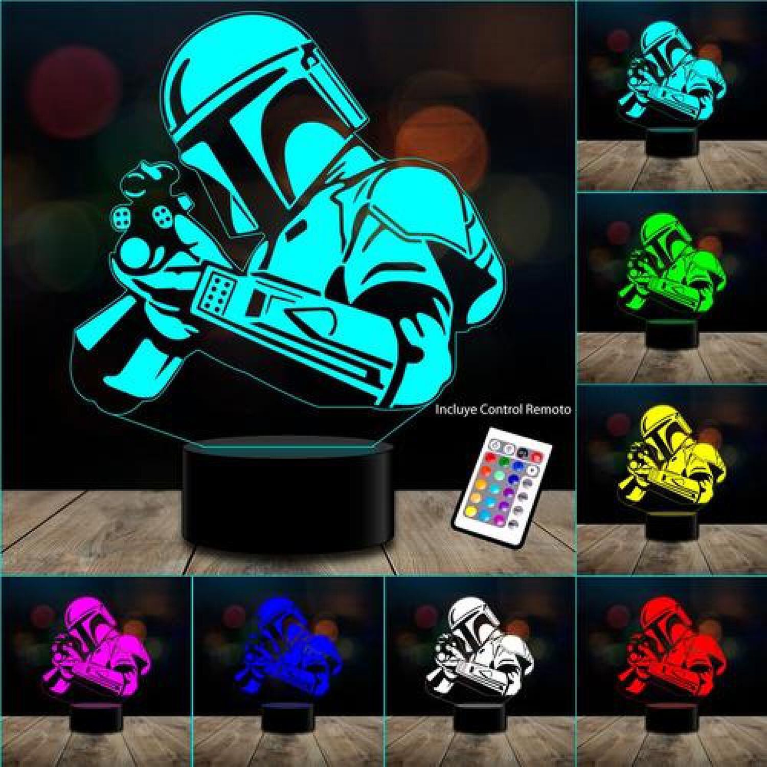Lampara Ilusi&oacute;n 3d Boba F Manda5 16 Colores Control Remoto image number 1.0