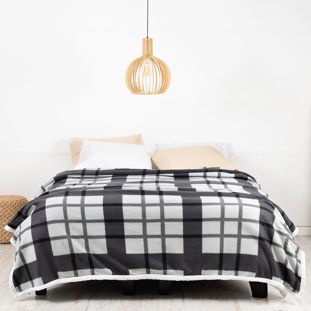 Frazada Polar-sherpa Estampada 1.5 Plazas Tartan Gris image number 0.0
