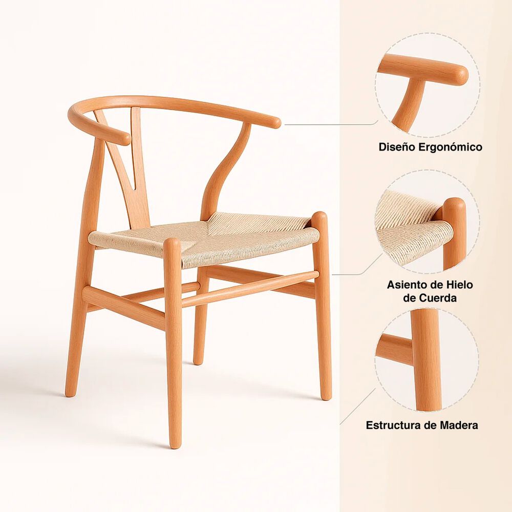 Silla Wishbone Madera Y Hilo De Cuerda - Natural image number 4.0