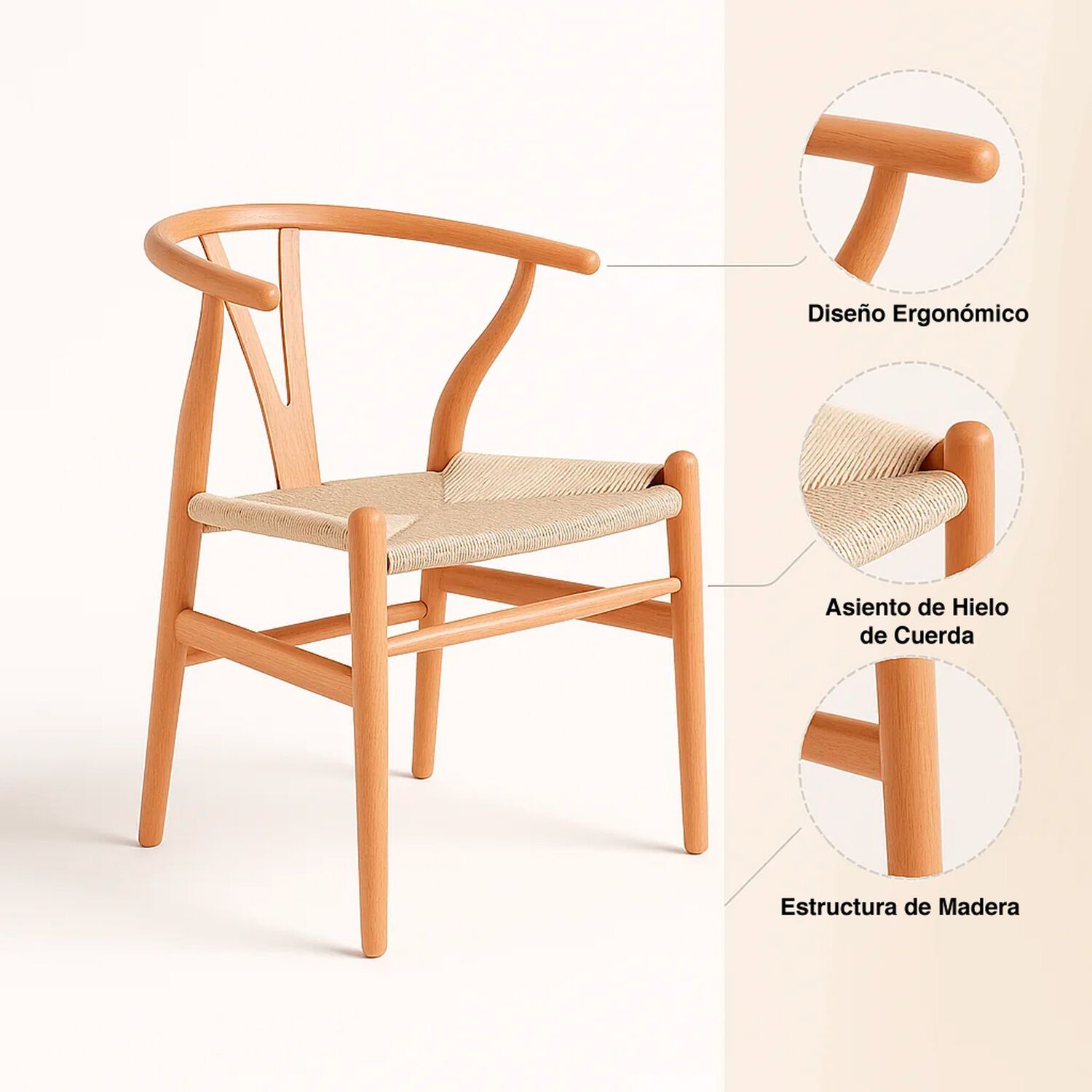 Silla Wishbone Madera Y Hilo De Cuerda - Natural image number 4.0
