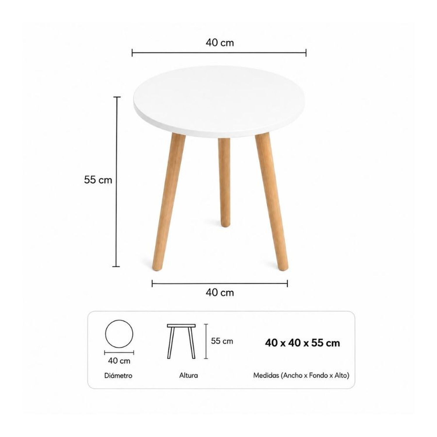 Mesa De Centro Redonda N&oacute;rdica 40x40x55cm Auxiliar Living Blanca image number 3.0