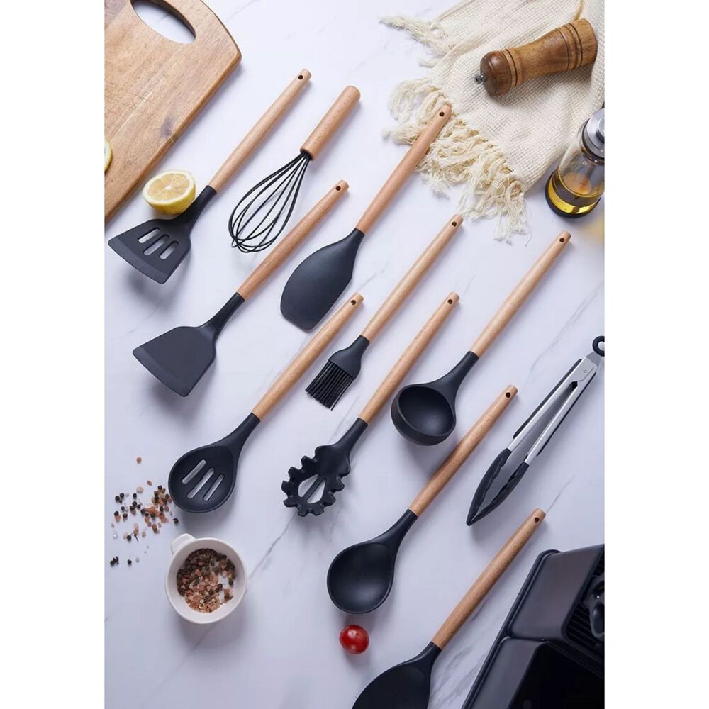 Set 19 Utensilios Cocina Silicona Acero Inoxidable Negro image number 3.0