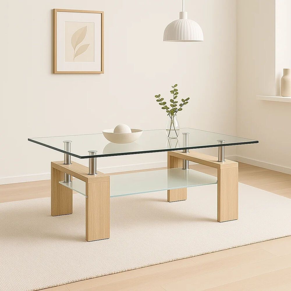Mesa De Centro Para Living Rectangular De Vidrio Y Madera image number 1.0