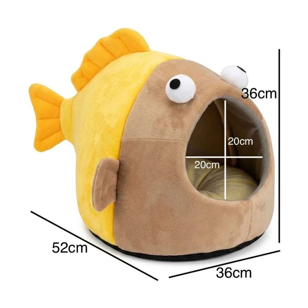 Cama Cueva Igl&uacute; Para Gatos Y Perros Dise&ntilde;o Pez Amarillo Talla M image number 2.0