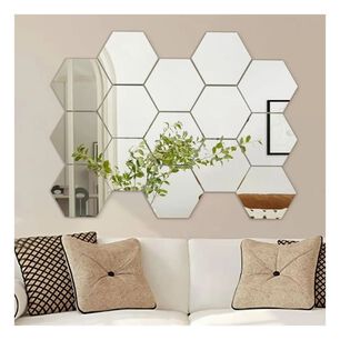 Pack 3 Espejos Hexagonal Acr&iacute;lico Decorativo Pared