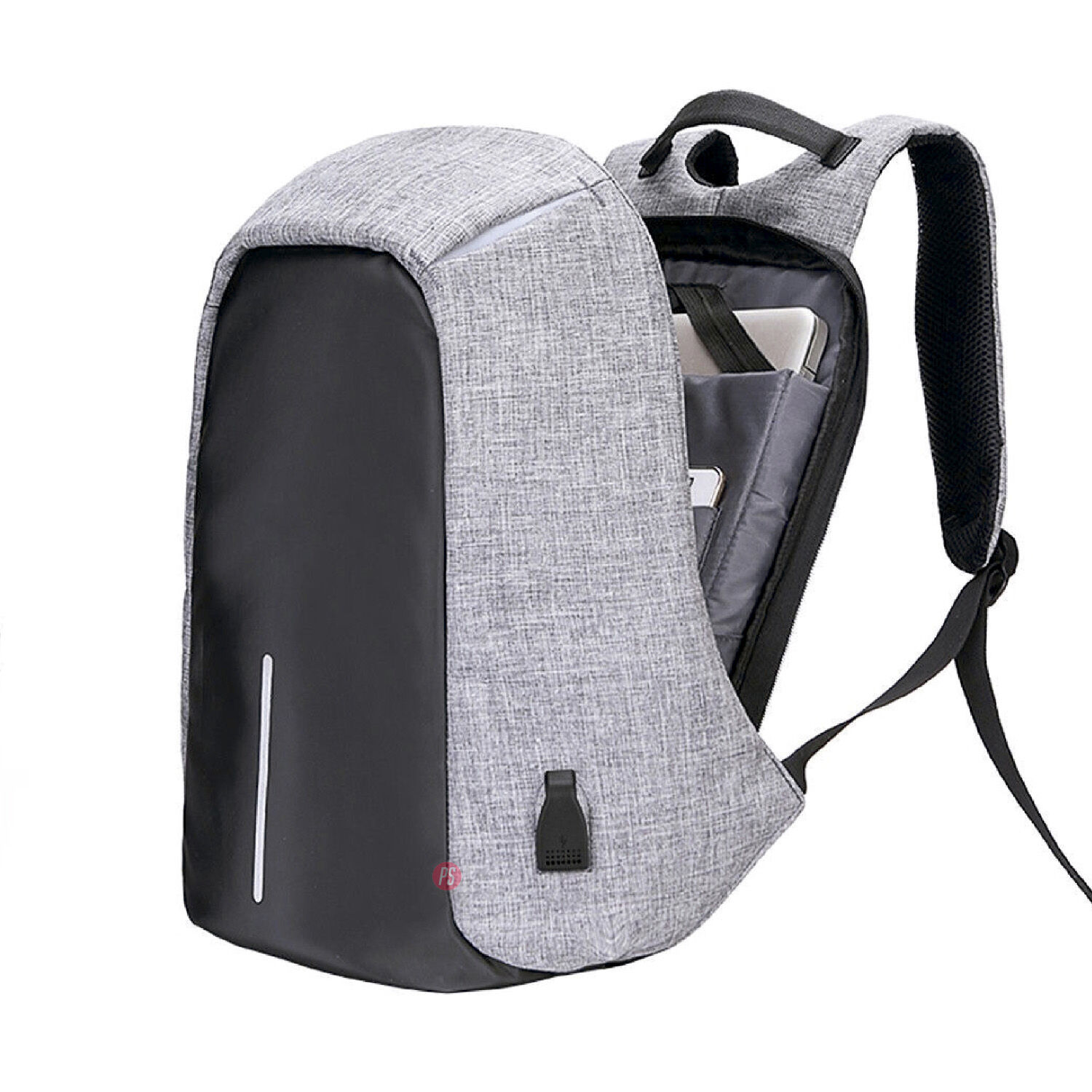 Mochila Antirrobo Impermeable Usb Color Gris - Ps image number 2.0