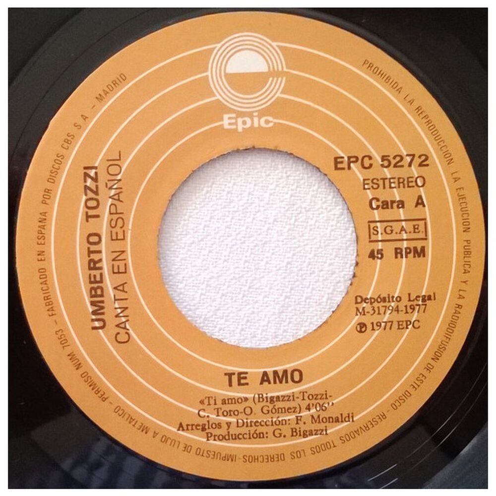 Umberto Tozzi - Te Amo (en Español) | 7" Single Vinilo Usado image number 2.0