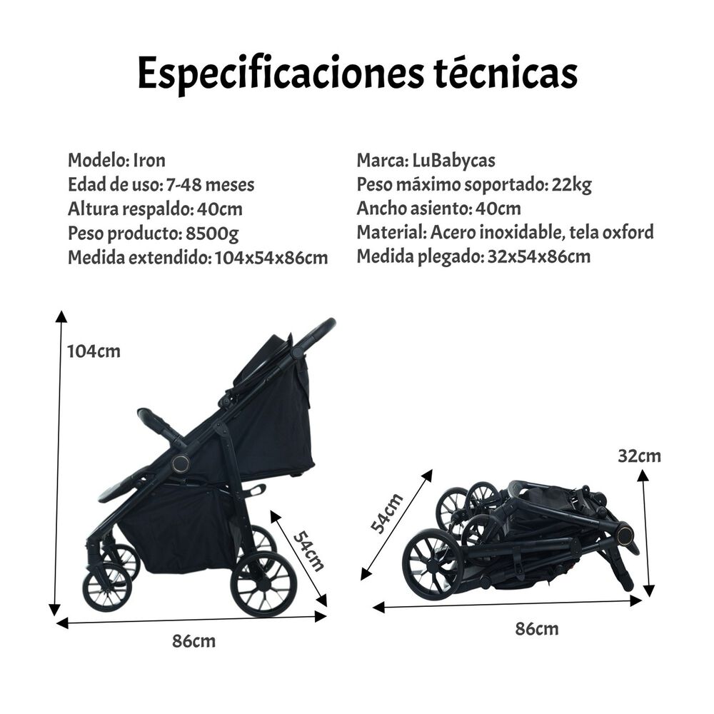 Coche De Paseo Con Posa Vaso 4 A&ntilde;os Iron Gris Lubabycas image number 7.0