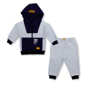 Set 2 Piezas Conjunto Buzo Poler&oacute;n Ni&ntilde;o 100% Algod&oacute;n Gris Claro