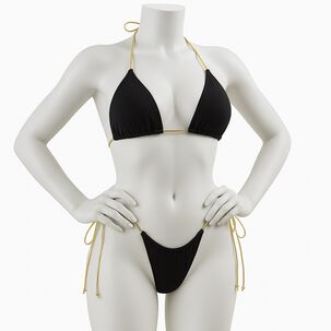 Traje Ba&ntilde;o Corte Alto Tiras Doradas Triangulo Sexy