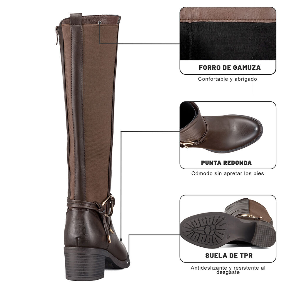 Bota Larga Mujer Casual Eco Cuero Tacon Grueso Weide Zs71 image number 8.0