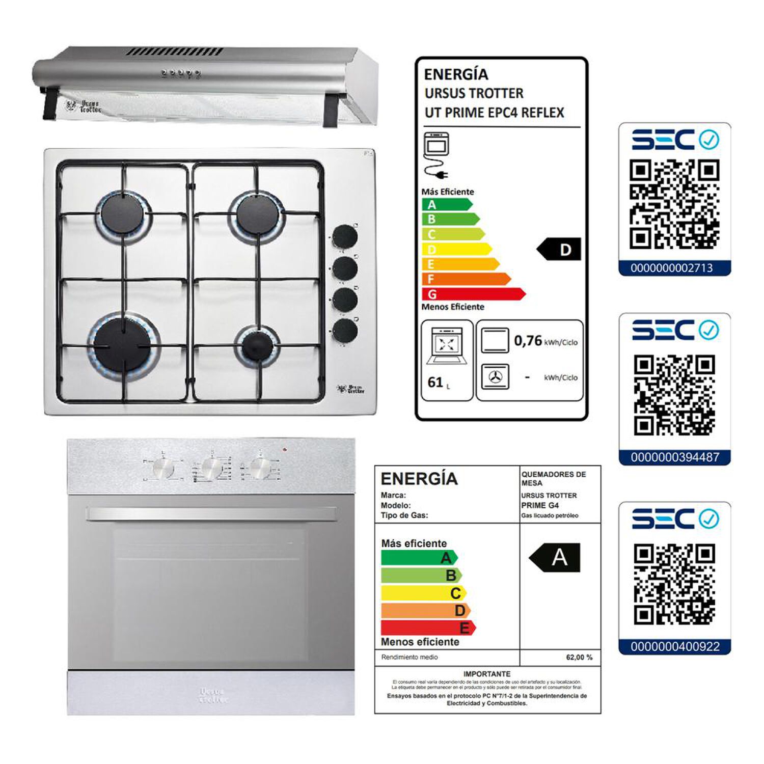 Kit De Cocina Ursus Trotter Horno Empotrado EPC4 REFLEX + Campana VF 60 INOX 1 M + Encimera El&eacute;ctrica  UT PRIME G4 / 4 Quemadores image number 5.0