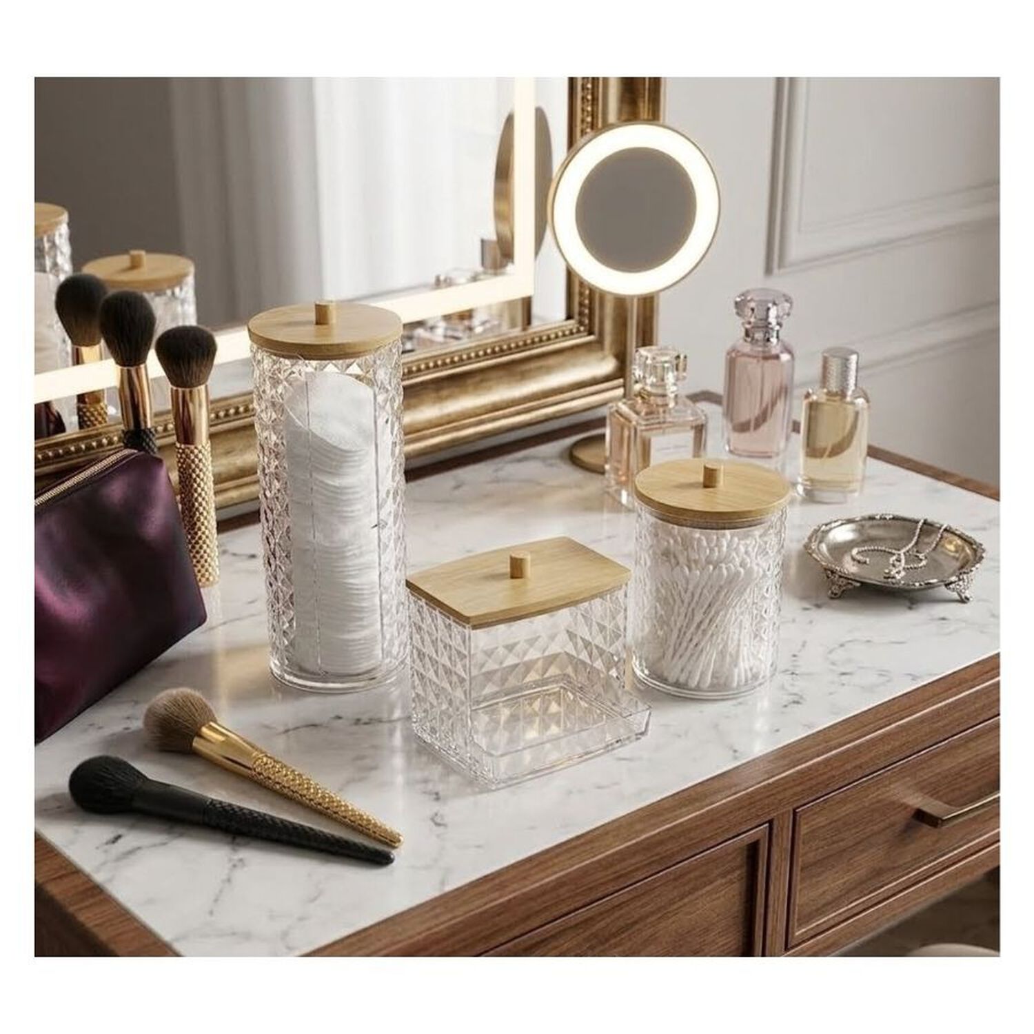 Set 3 Organizadores Cosm&eacute;ticos Acr&iacute;lico Transparente Diamante Ba&ntilde;o image number 3.0