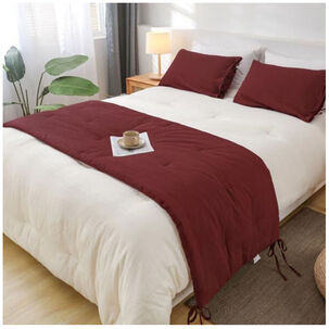 Set Piecera De Lino Burdeo 80 X 210 +2 Fundas