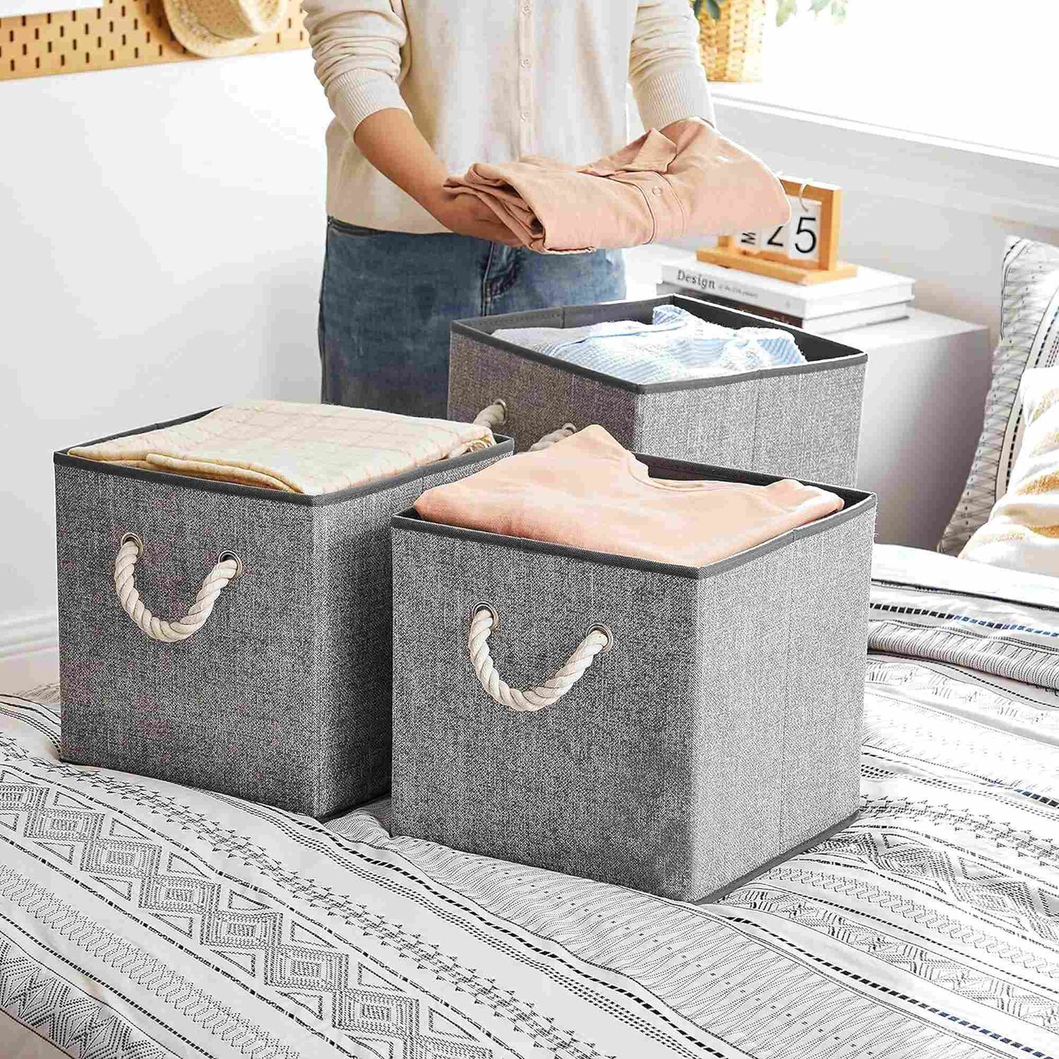 Set De 3 Cajas Organizadoras De Tela Plegables Con Asas image number 6.0