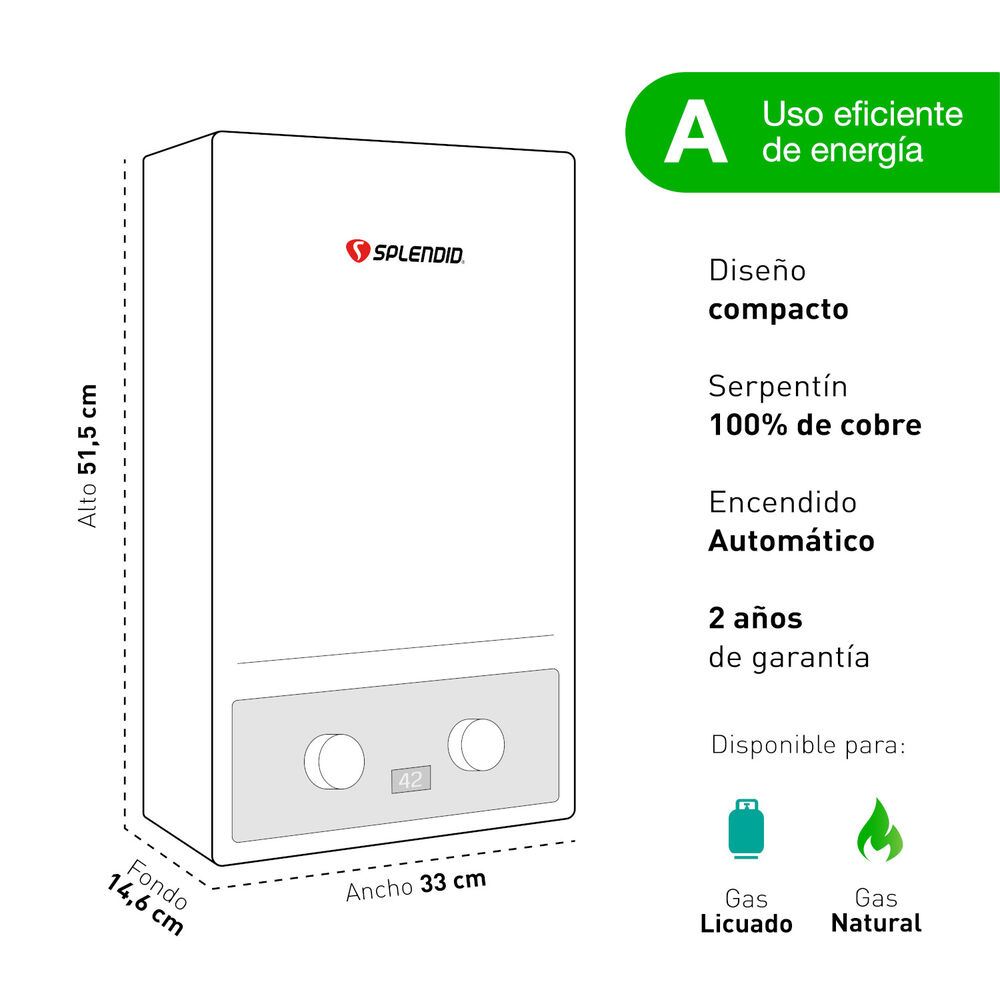 Pack Calefont 7 Litros Gas Licuado Tiro Forzado + Regulador image number 2.0