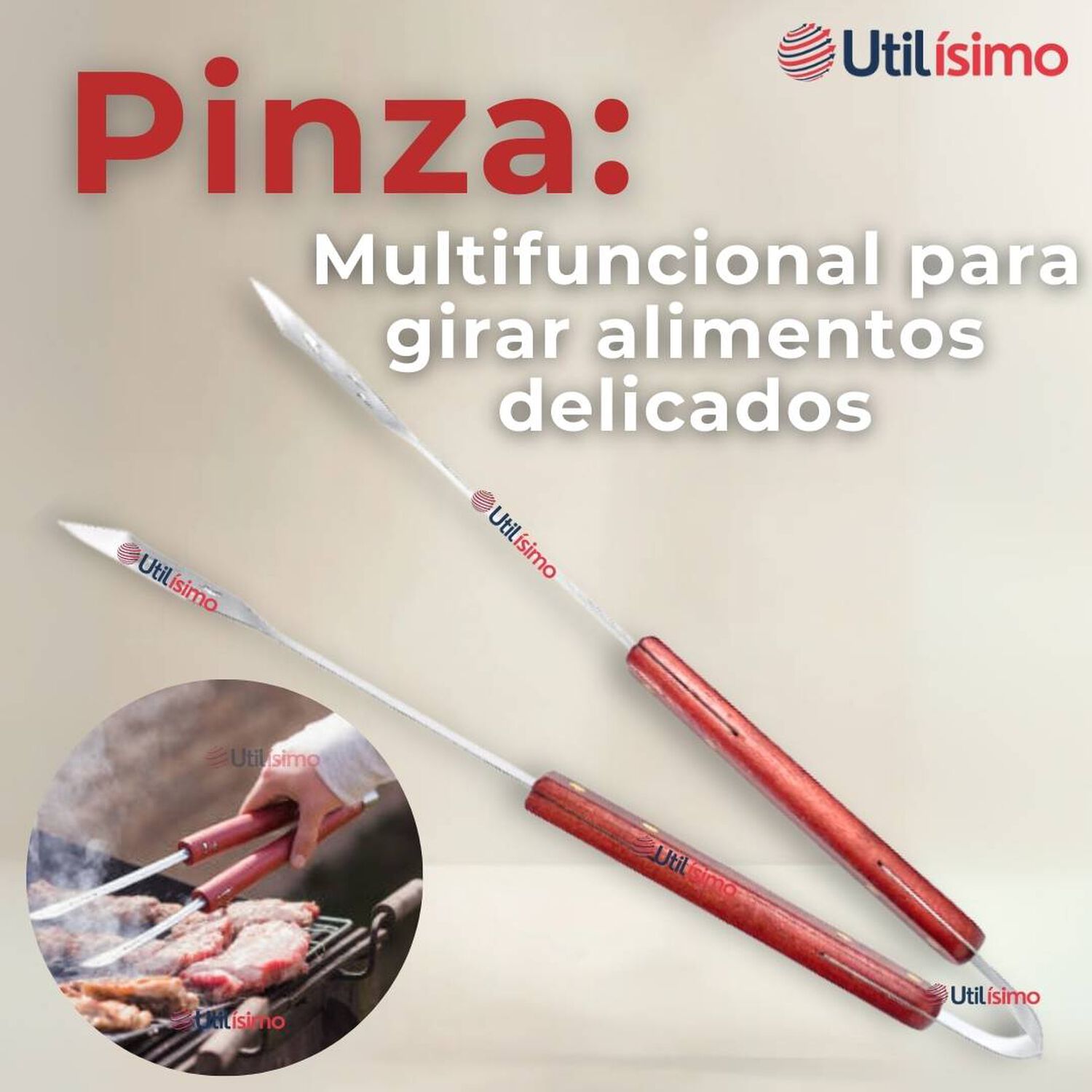 Pinzas Para Parrilla Y Cocina Acero Inoxidable Mango Madera image number 5.0